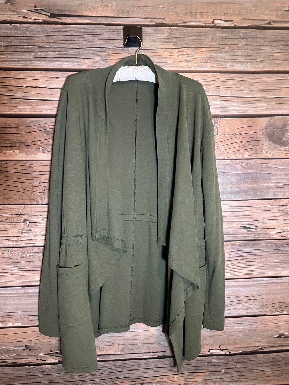 Caslon Olive Green Draped Open-Front Cardigan